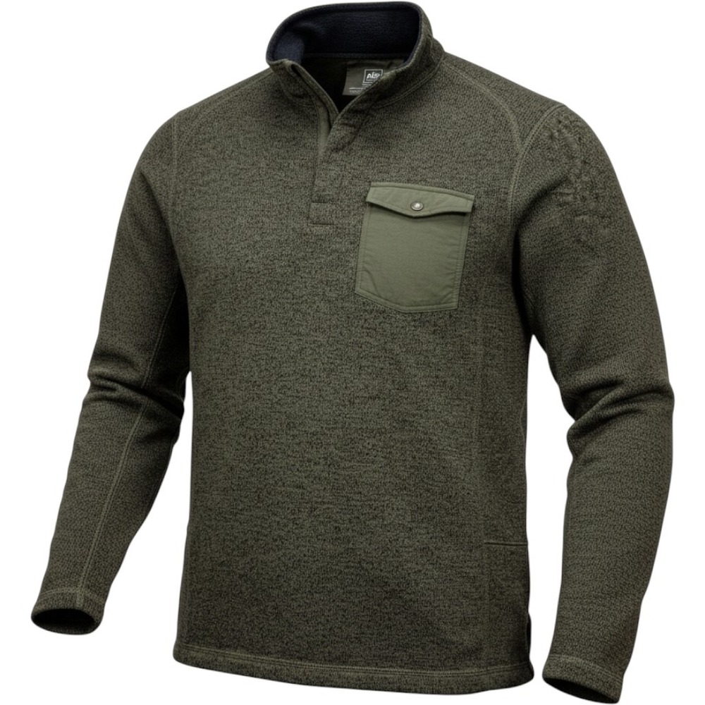REI Co-op Mens Sweater Fleece Snap Pullover Olive Green Heathered Small